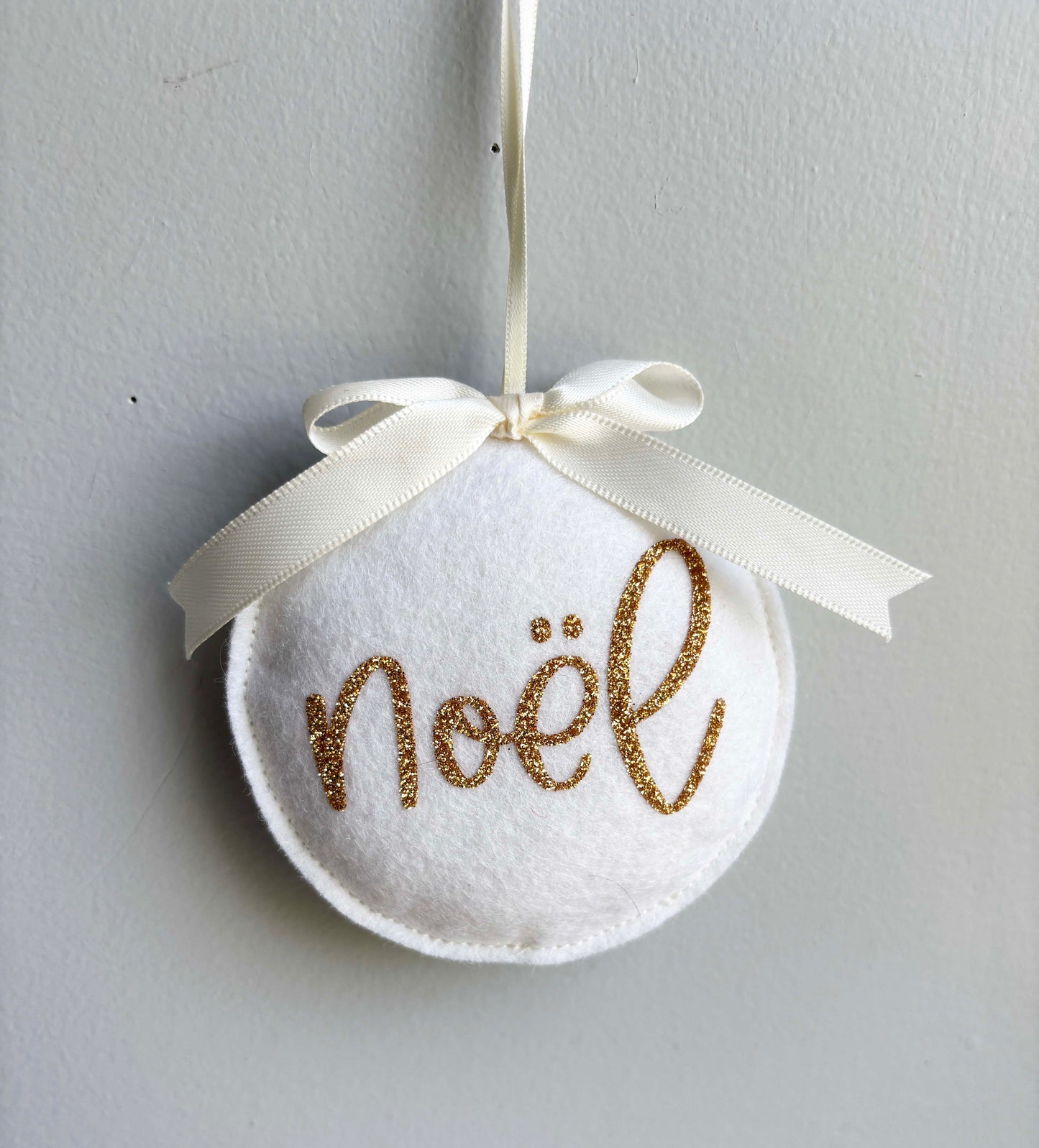 Wool White Felt NOEL Christmas Ornament - Handmade Holiday Tree Decoration