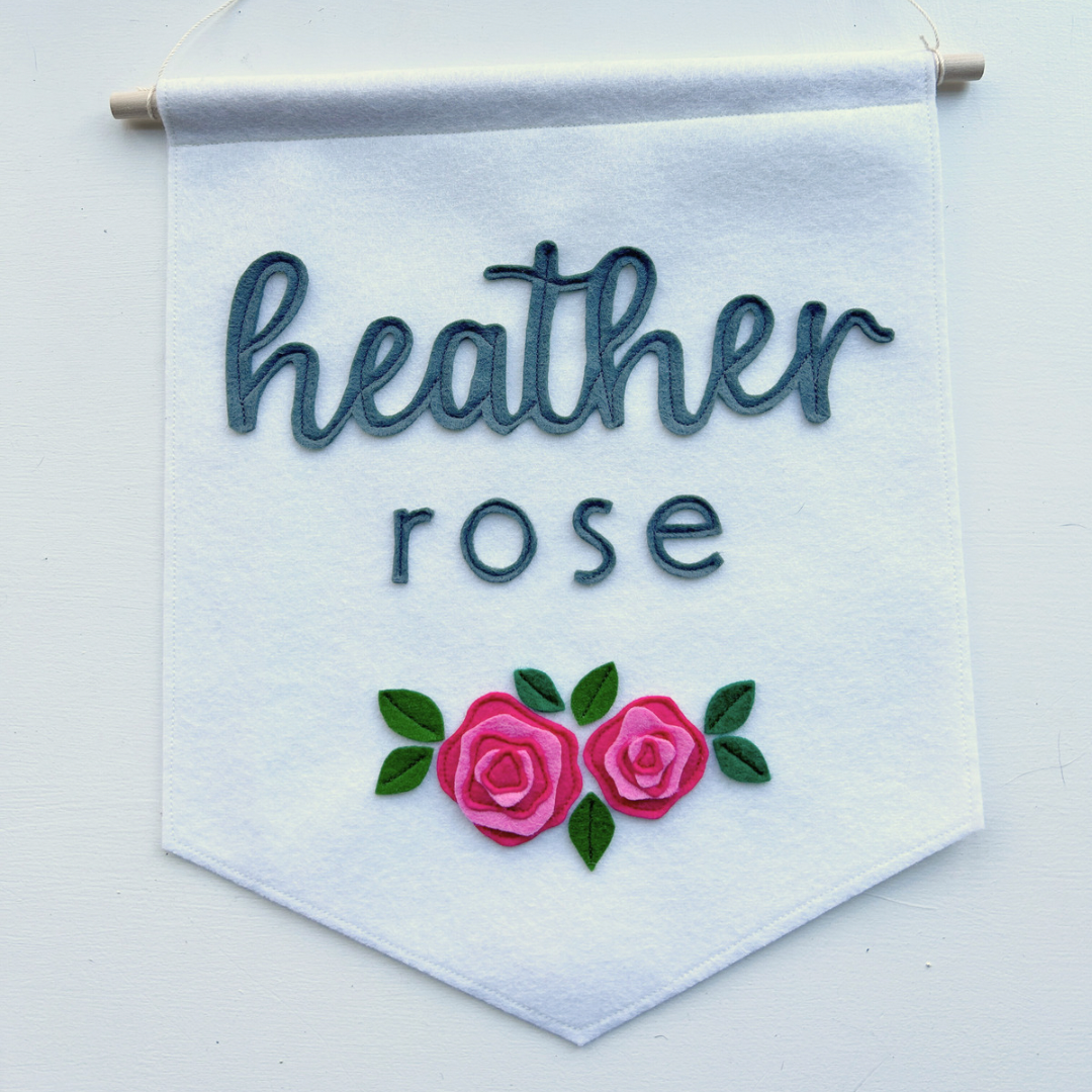 Custom Baby Name Felt Banner with Roses