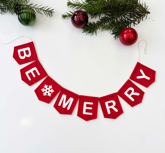 Be Merry Felt Garland - Red and White Holiday Banner