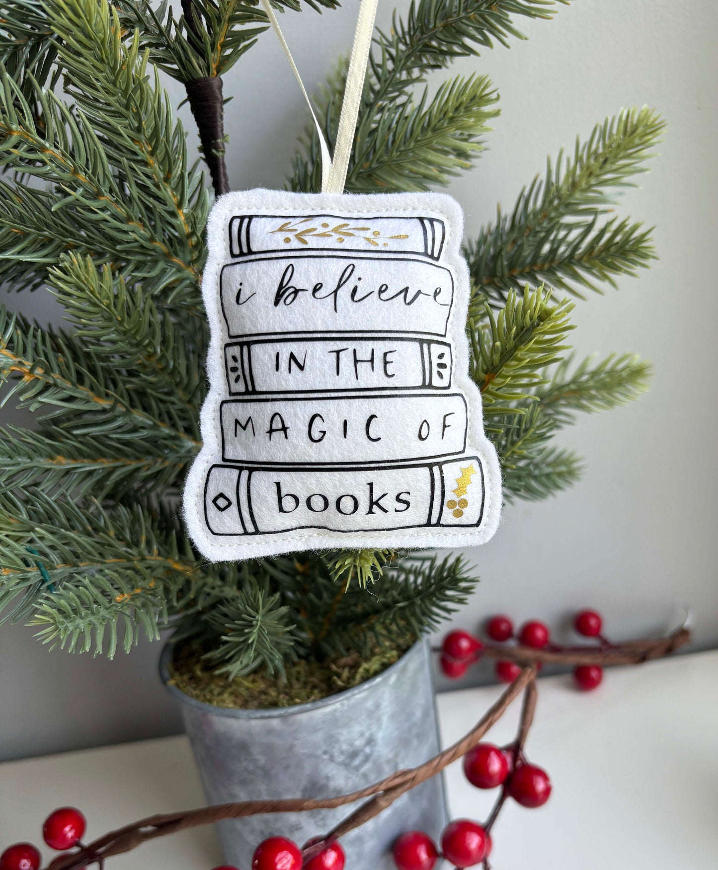 I Believe in the Magic of Books - Book Stack Felt Ornament