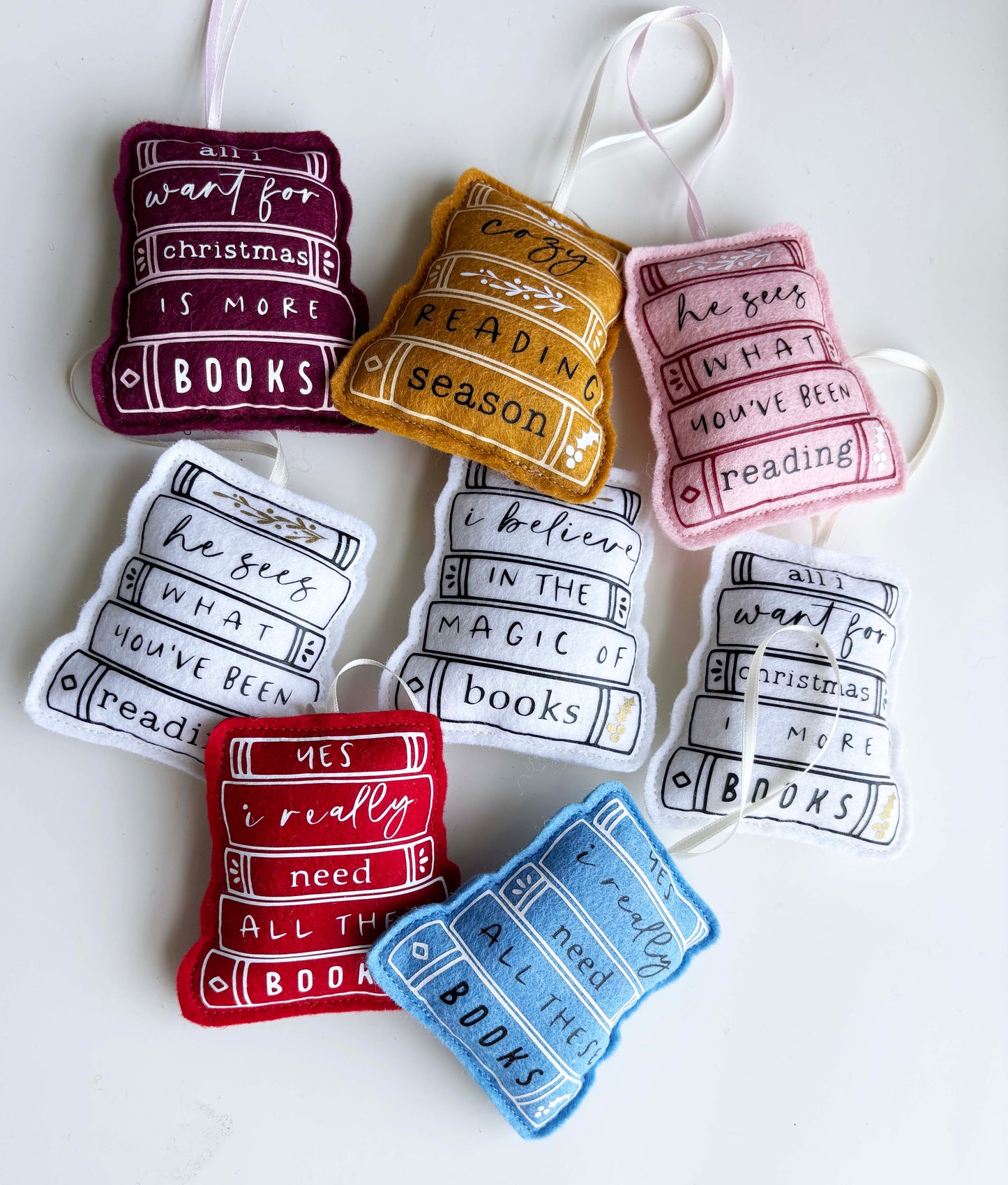 He sees what you've been Reading - Book Stack Felt Ornament