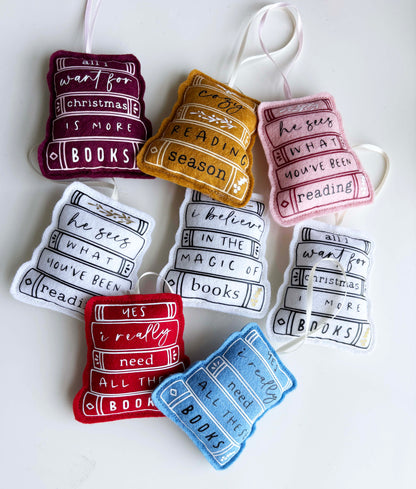 He sees what you've been Reading - Book Stack Felt Ornament
