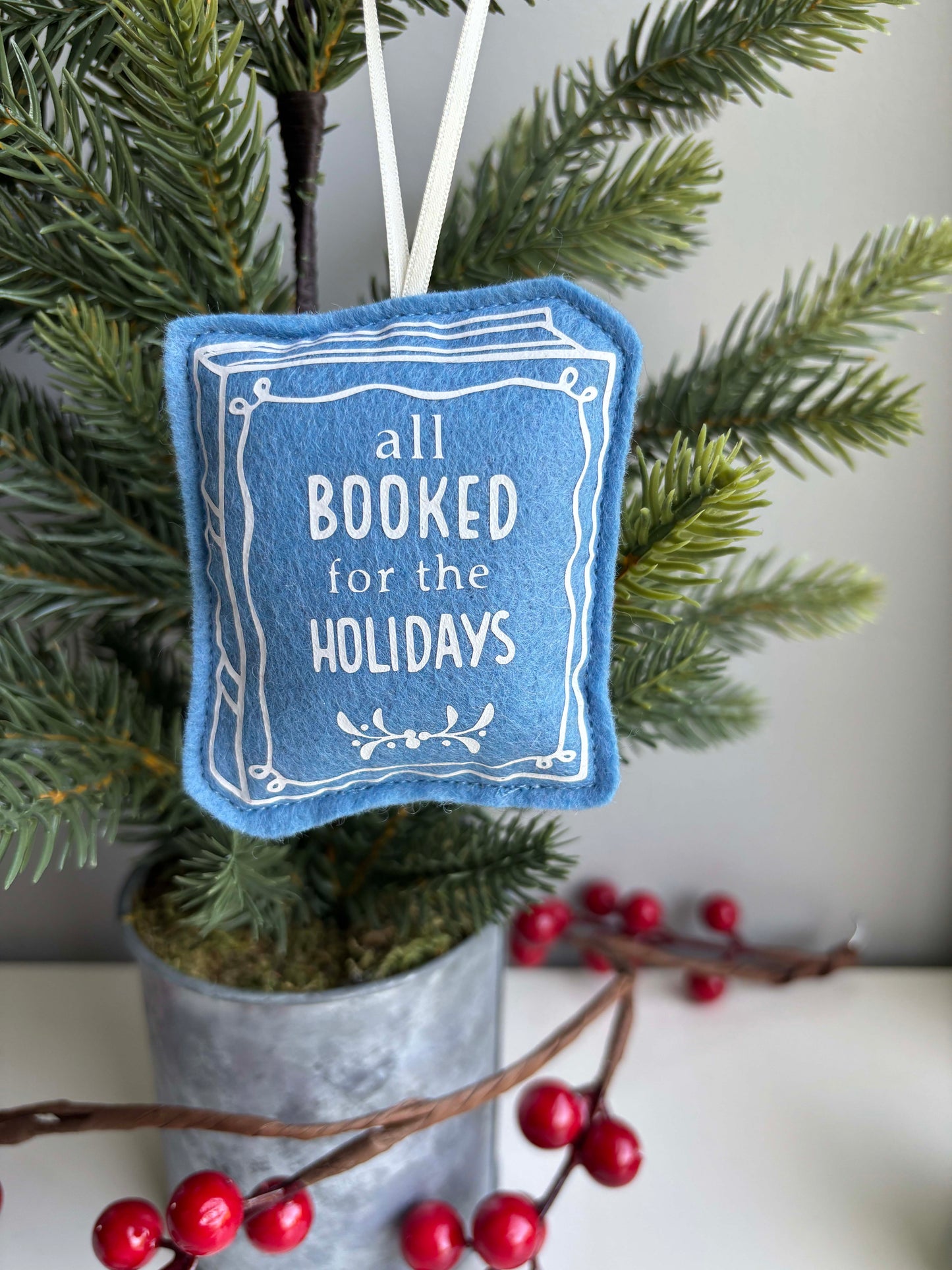 All Booked for the Holidays - Book Cover Felt Ornament