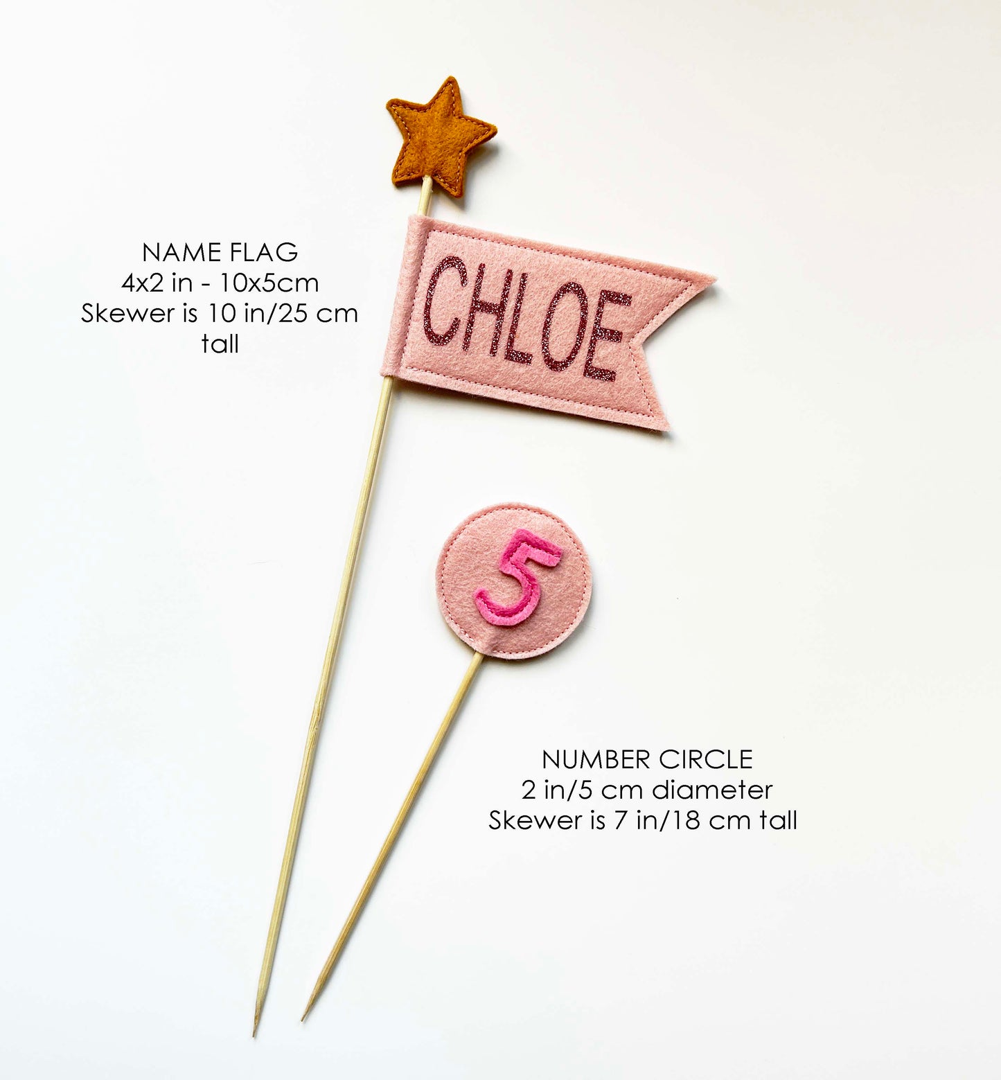 Personalized Pink Felt Flag Cake Topper