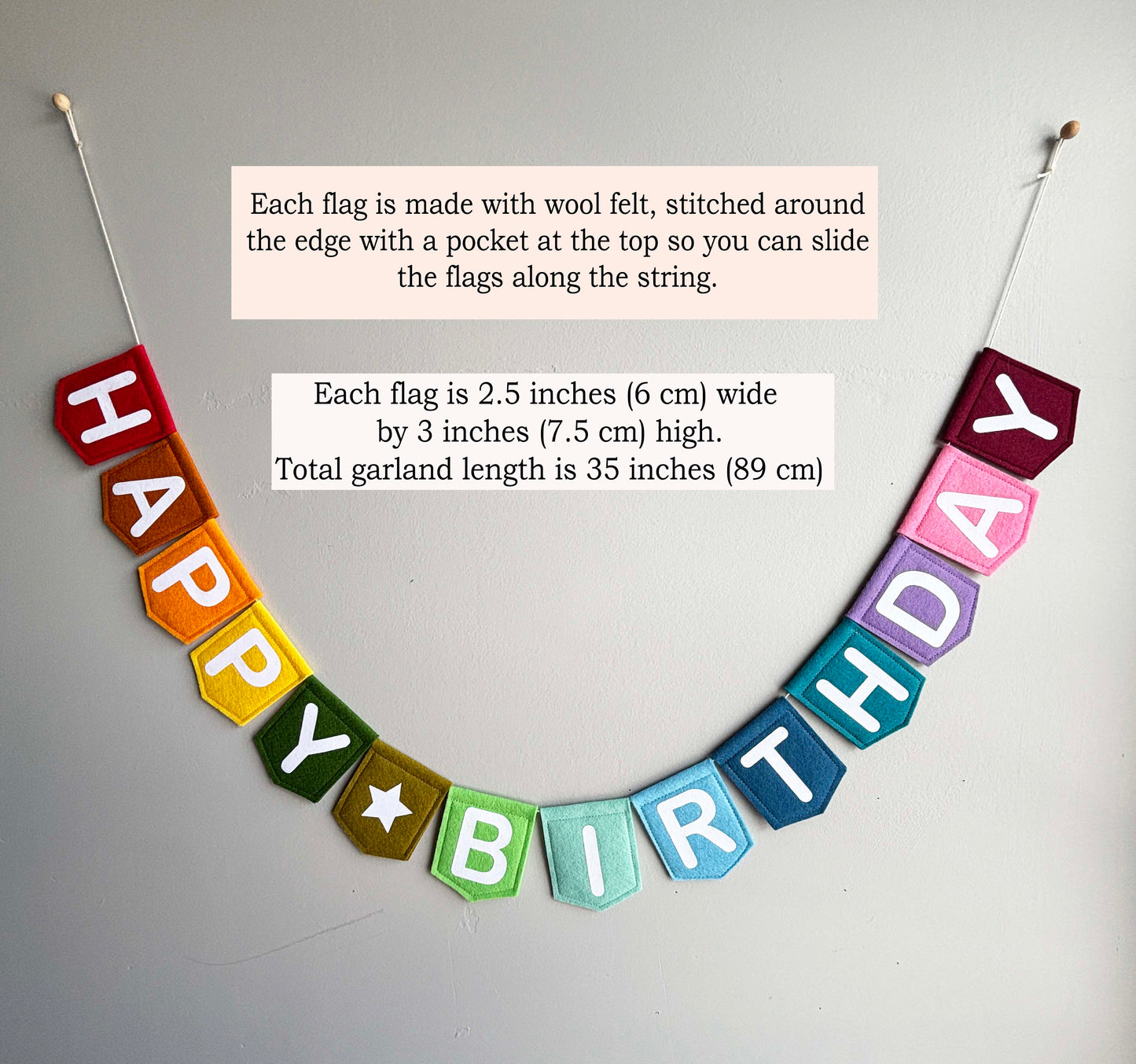 Multi Coloured Happy Birthday Felt Garland - Reusable Felt Birthday Decoration
