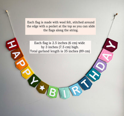 Multi Coloured Happy Birthday Felt Garland - Reusable Felt Birthday Decoration