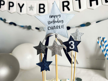 Glitter Stars Cake Topper Set - Custom Age Cake Topper