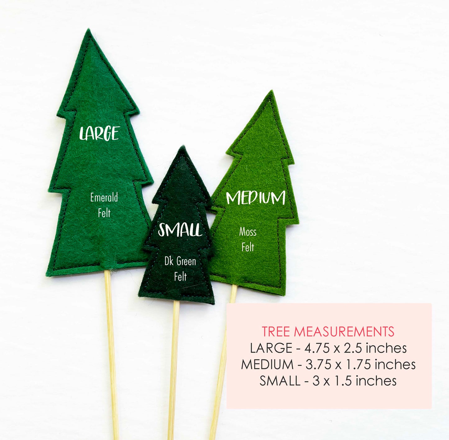 Felt Fir Tree Cake Toppers - Set of 3 - Woodland Birthday