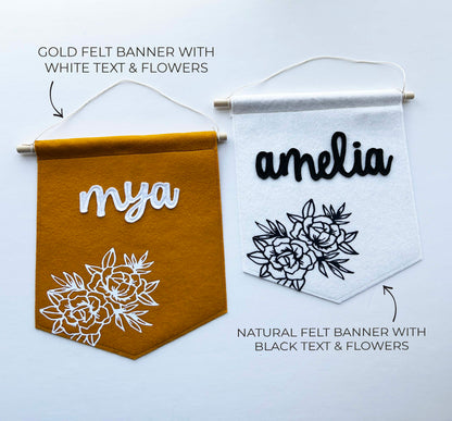 Custom Name Felt Banner - Peony Design