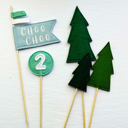 Second Birthday cake topper set - choo choo I'm two