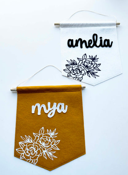 Custom Name Felt Banner - Peony Design