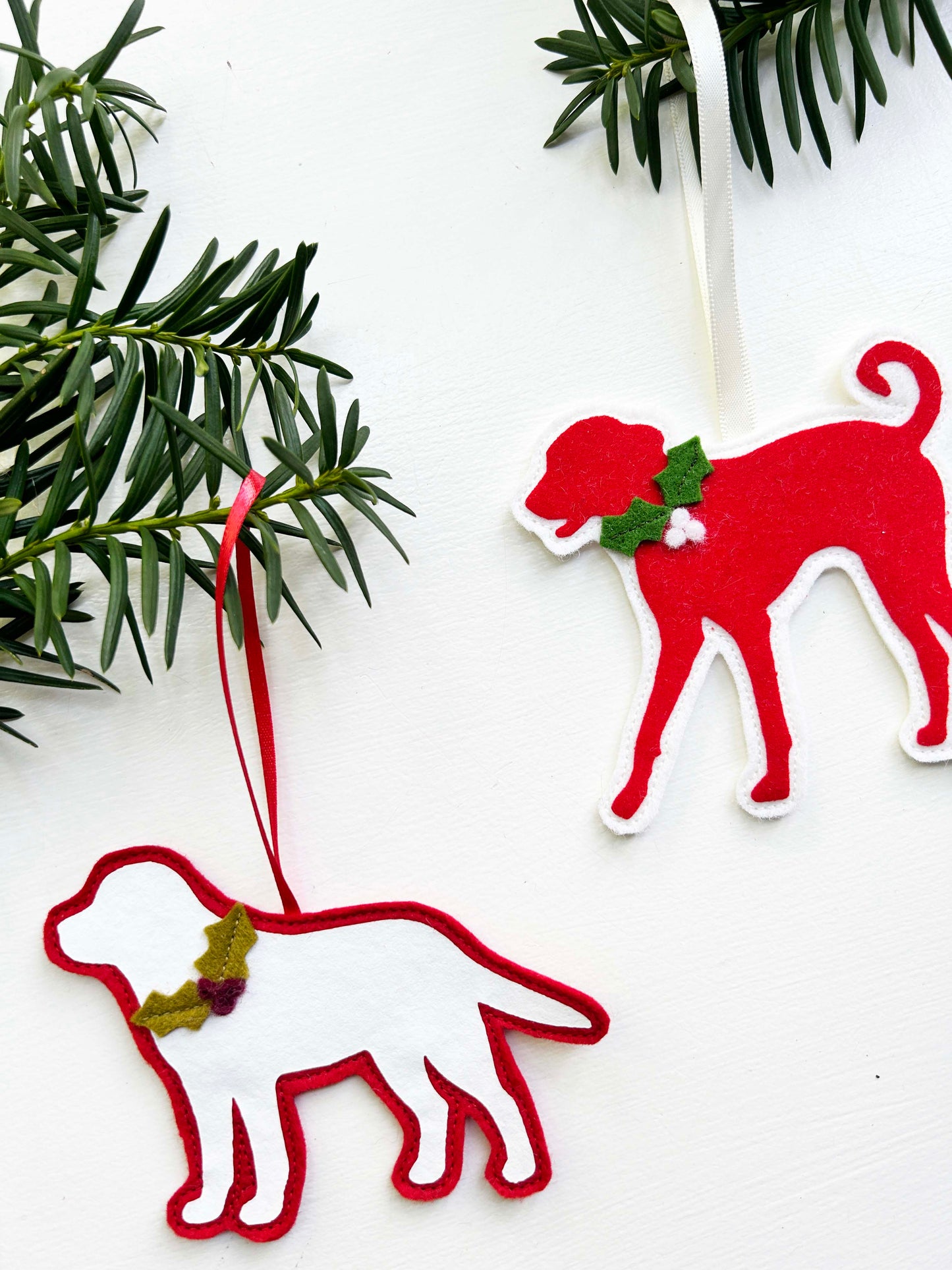 Custom Dog Breed Ornament - Red and White