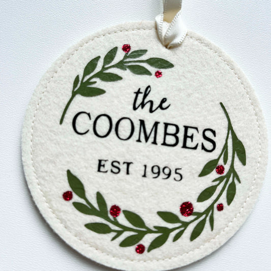 Family Name Ornament - Personalized Felt Wreath