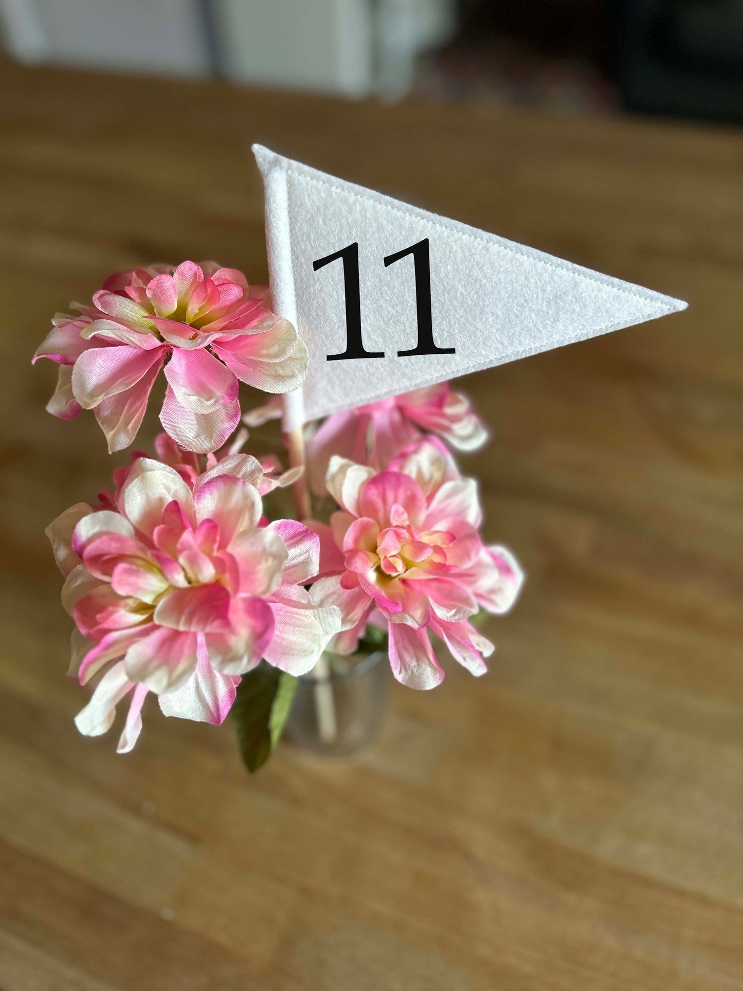 Mini Felt Flag Table Numbers - Flower Centrepiece Number Stick