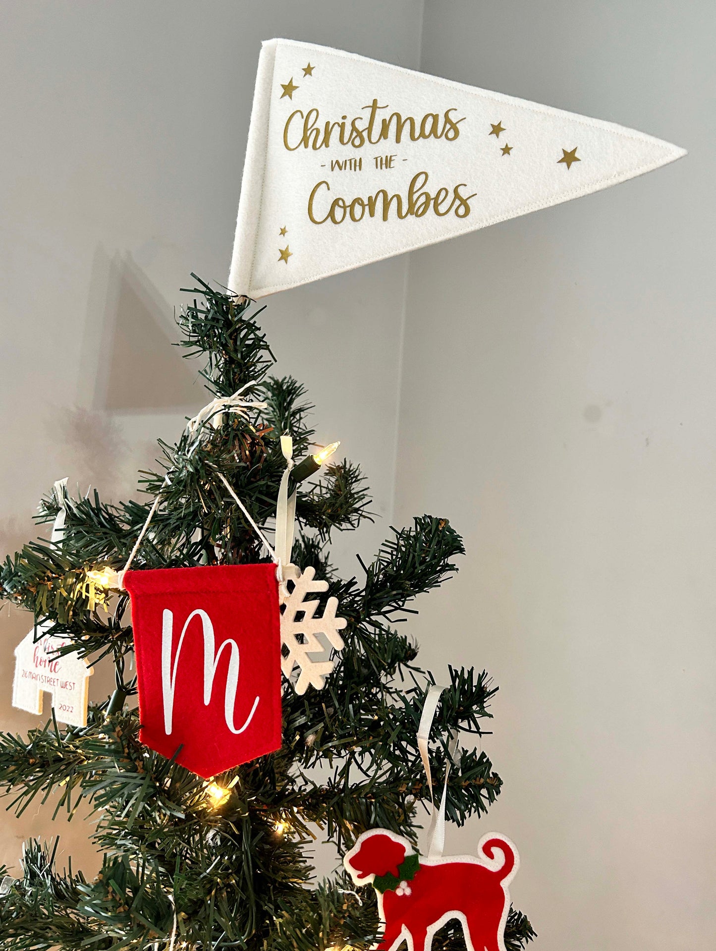 Personalized Christmas Tree Topper Flag - Family Name Flag