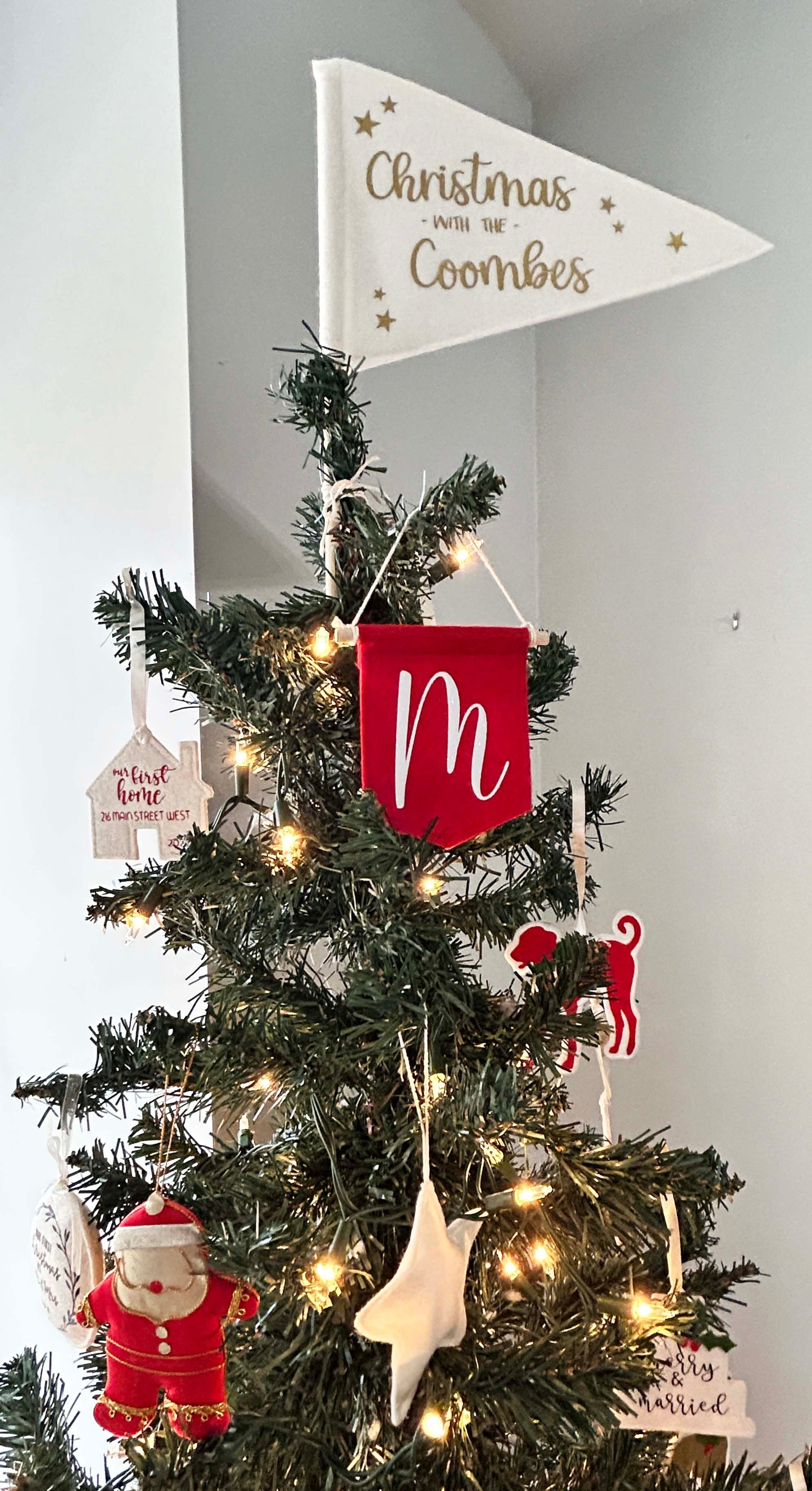 Personalized Christmas Tree Topper Flag - Family Name Flag