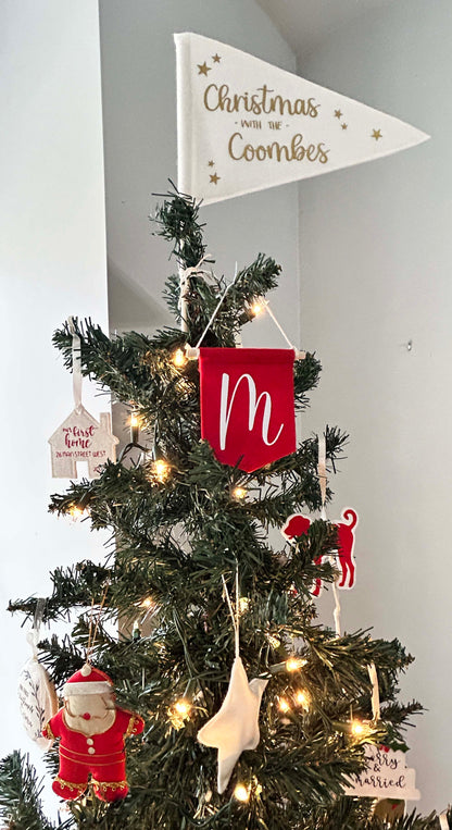 Personalized Christmas Tree Topper Flag - Family Name Flag