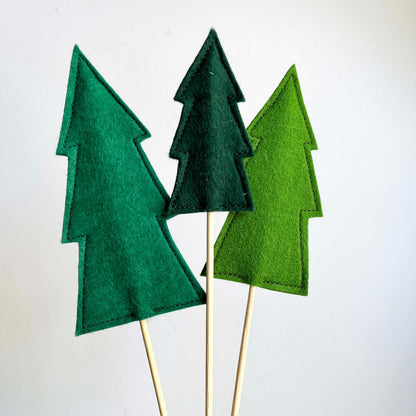 Felt Fir Tree Cake Toppers - Set of 3 - Woodland Birthday