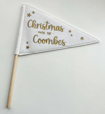 Personalized Christmas Tree Topper Flag - Family Name Flag