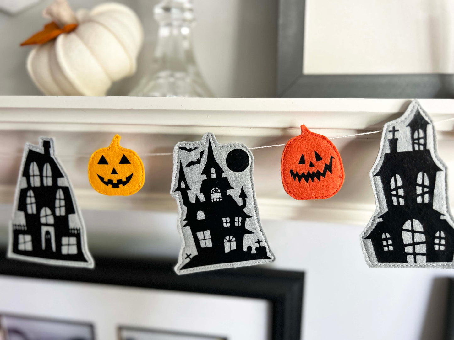 Haunted House Felt Garland, Personalized Halloween Decor