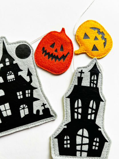 Haunted House Felt Garland, Personalized Halloween Decor