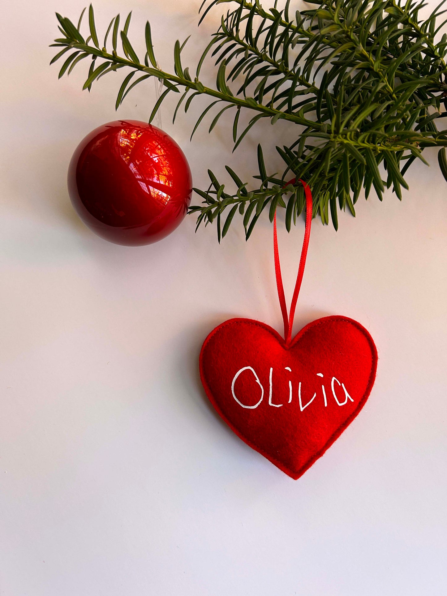 Handwriting Name Ornament - Felt Heart