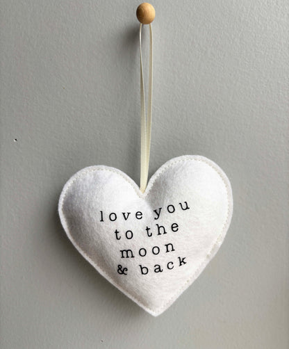 Love You To The Moon & Back - Felt Valentine Heart Ornament