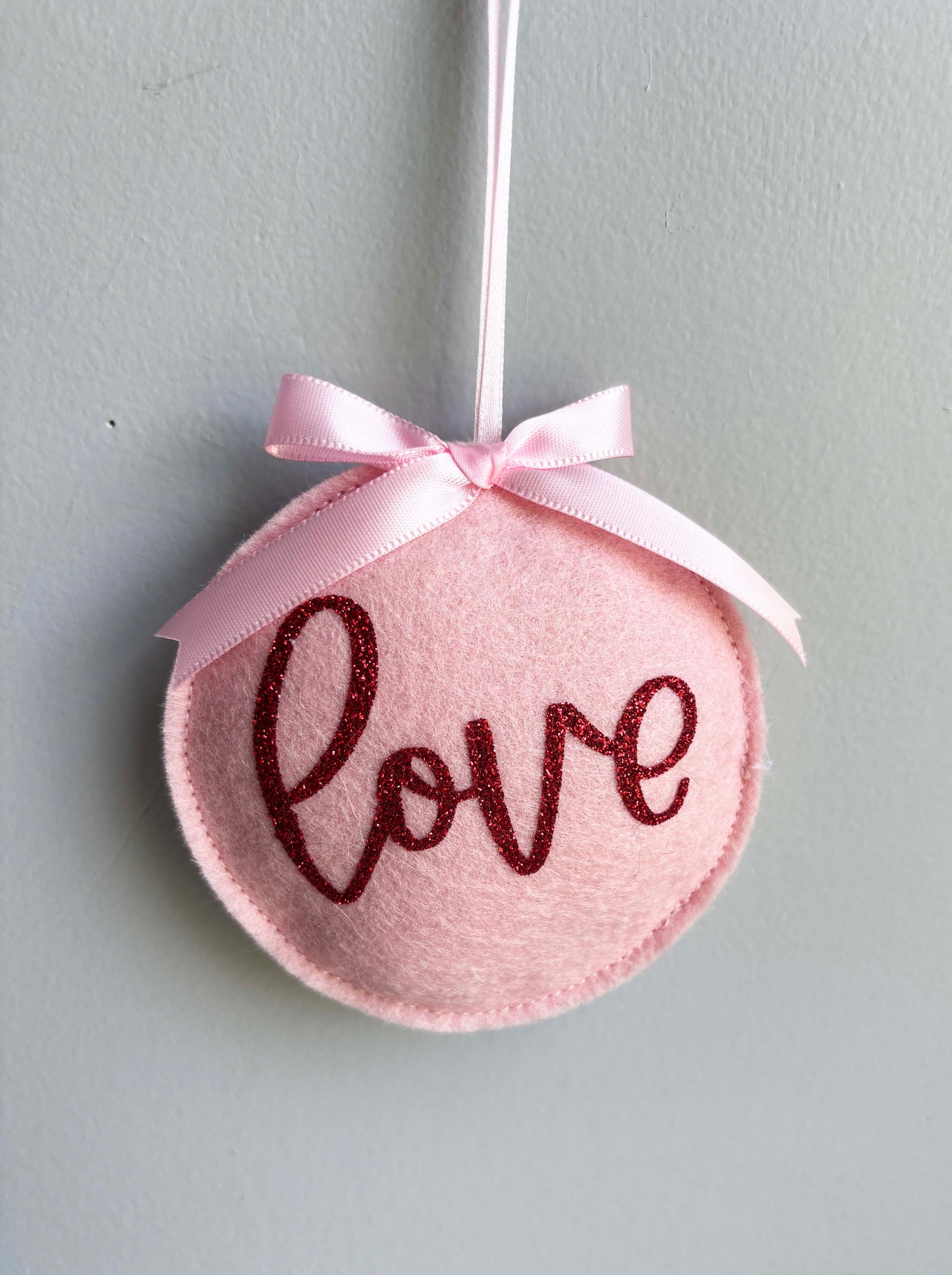 Pink Felt LOVE Christmas Ornament - Handmade Holiday Tree Decoration