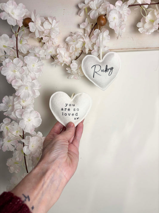 Personalized Love Hearts - Custom Name Wool Felt Hanging Heart