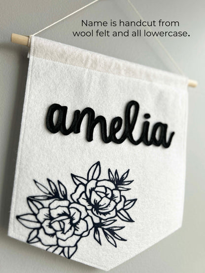 Custom Name Felt Banner - Peony Design