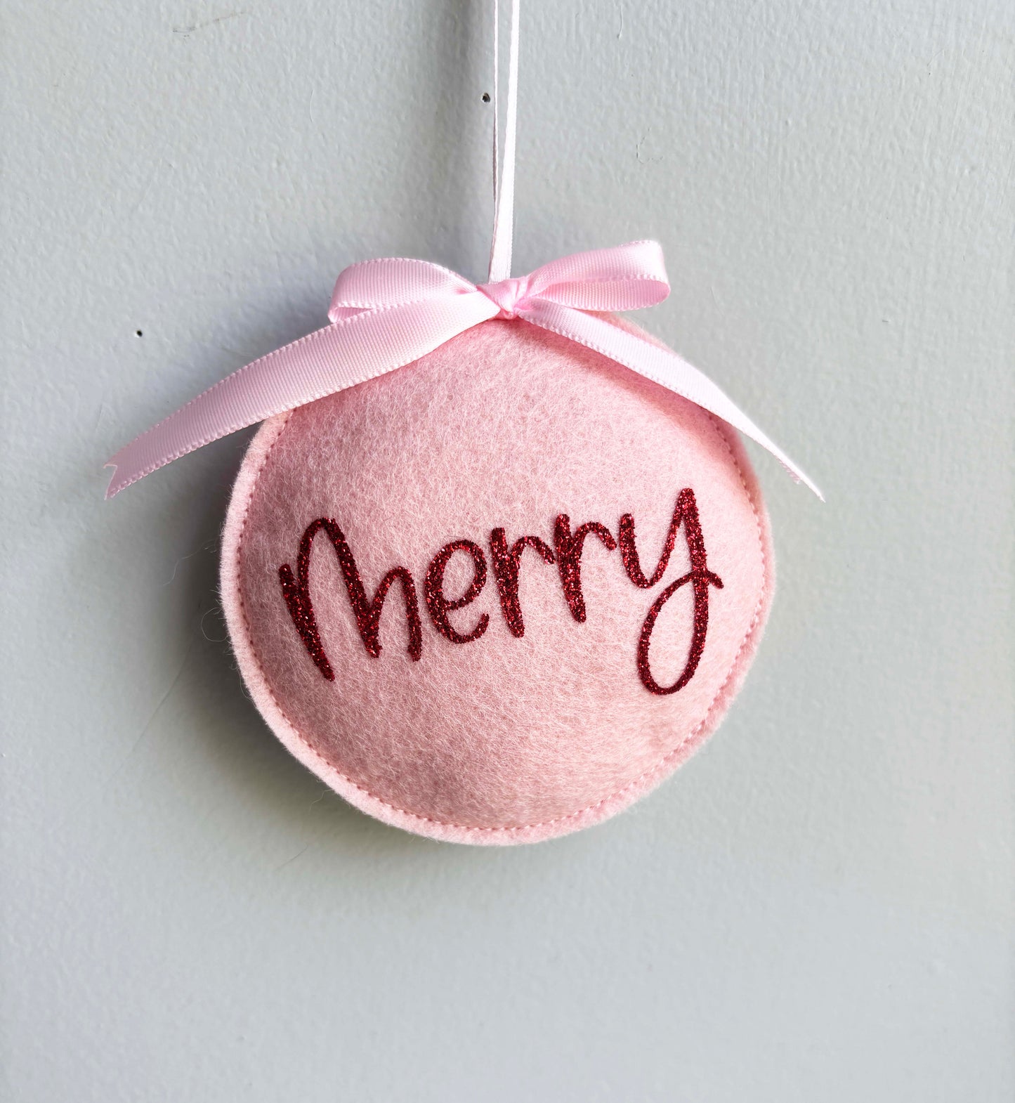 Pink Felt MERRY Christmas Ornament - Handmade Holiday Tree Decoration