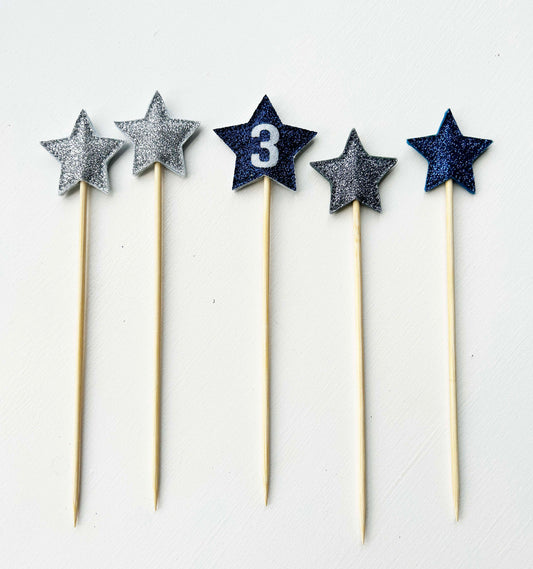 Glitter Stars Cake Topper Set - Custom Age Cake Topper