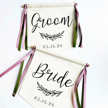 Custom Wedding Sign/Banner - Bride and Groom Chair Signs