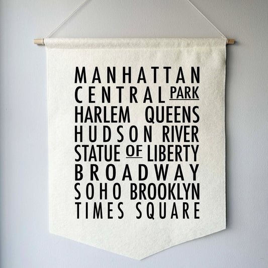 New York Bus Roll Wall Hanging - NYC Neighbourhoods Felt Banner