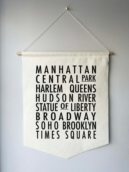 New York Bus Roll Wall Hanging - NYC Neighbourhoods Felt Banner