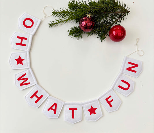 Oh What Fun Felt Garland - Red and White Holiday Banner
