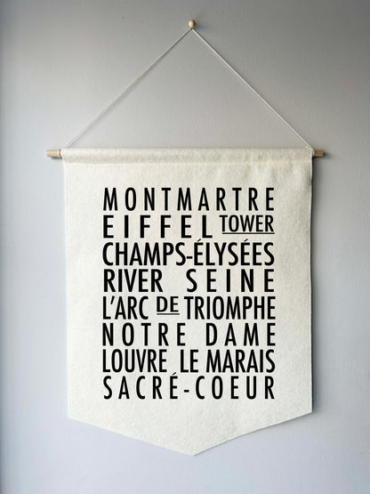 Paris Bus Roll Wall Hanging - French Neighbourhoods Felt Banner