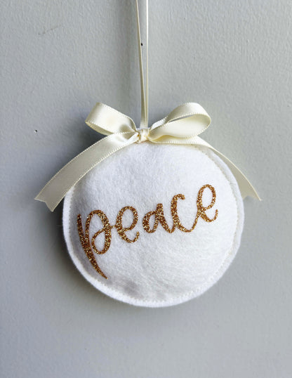 Wool White Felt PEACE Christmas Ornament - Handmade Holiday Tree Decoration