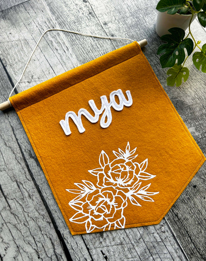 Custom Name Felt Banner - Peony Design