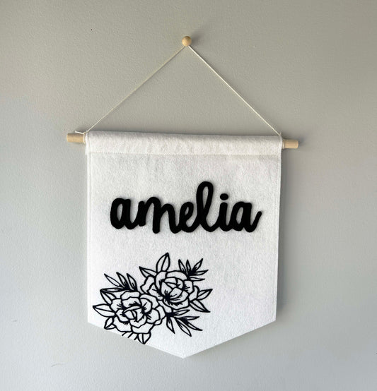 Custom Name Felt Banner - Peony Design