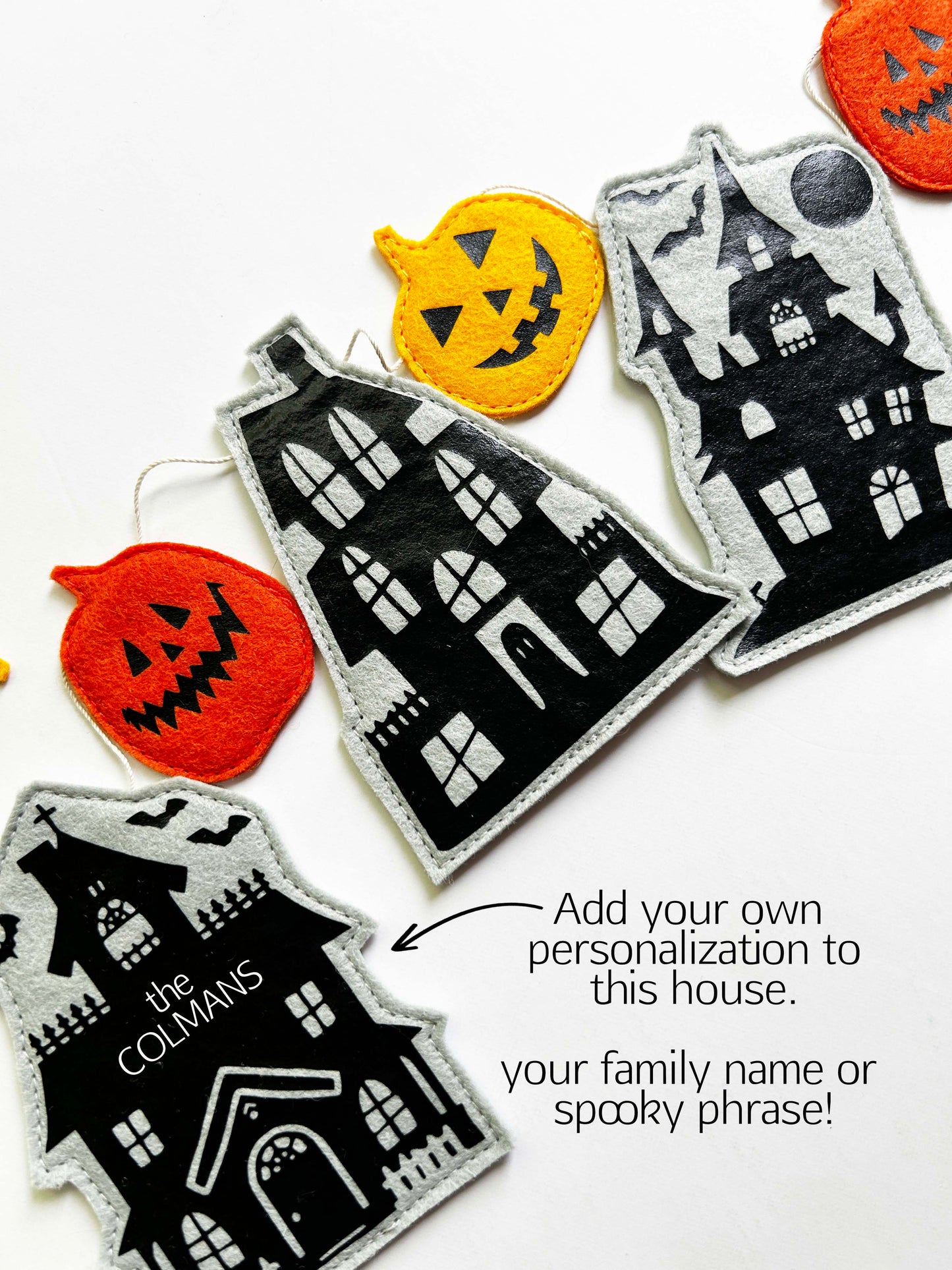 Haunted House Felt Garland, Personalized Halloween Decor