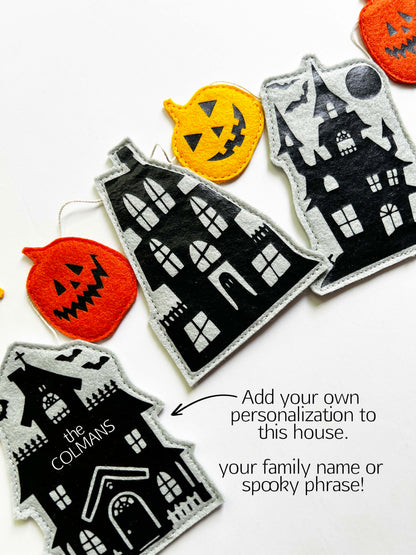 Haunted House Felt Garland, Personalized Halloween Decor