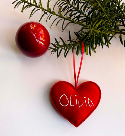 Handwriting Name Ornament - Felt Heart