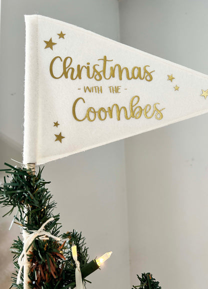 Personalized Christmas Tree Topper Flag - Family Name Flag