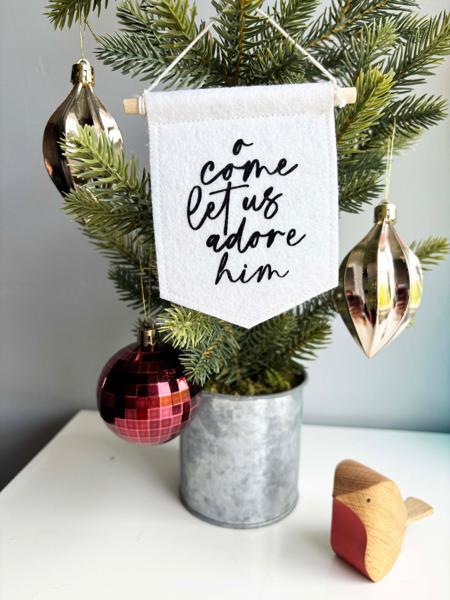 O Come Let Us Adore Him - Christmas Tree Ornament Banner