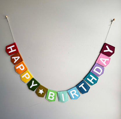 Multi Coloured Happy Birthday Felt Garland - Reusable Felt Birthday Decoration
