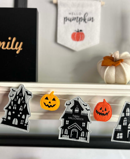 Haunted House Felt Garland, Personalized Halloween Decor