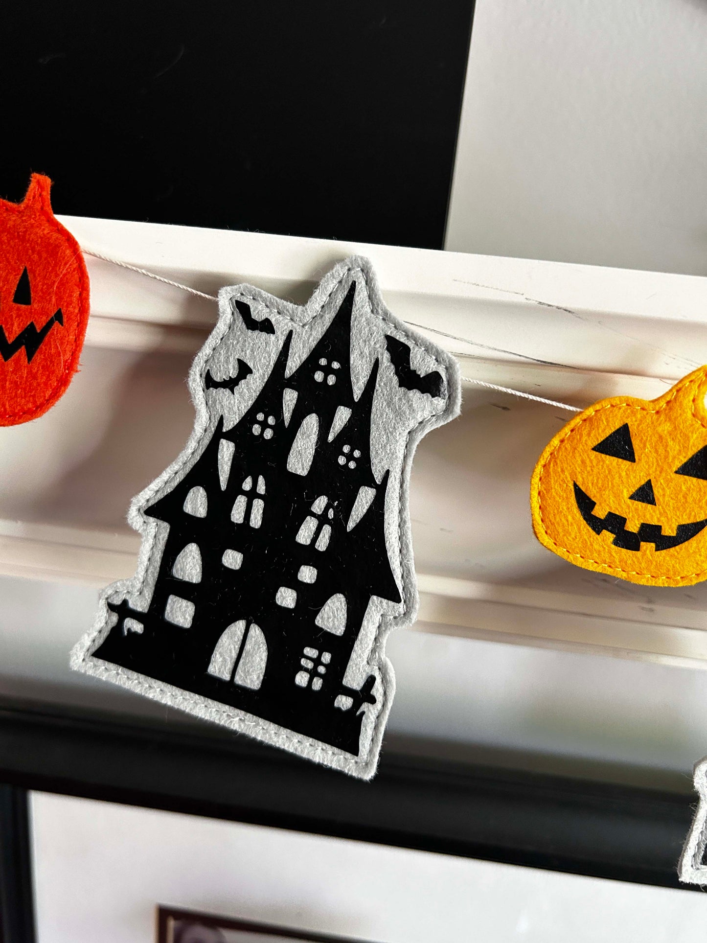 Haunted House Felt Garland, Personalized Halloween Decor