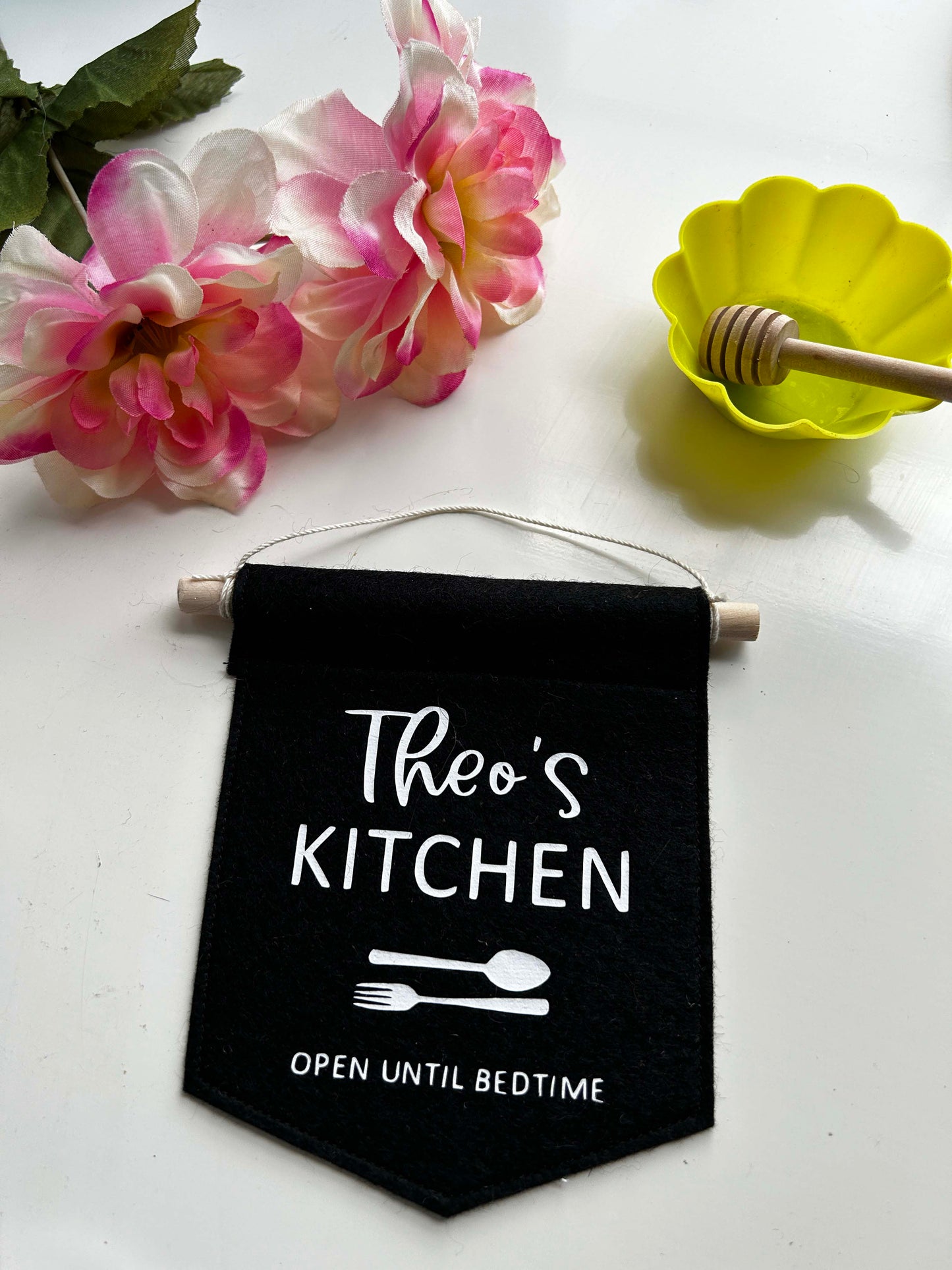 Kitchen Open Until Bedtime - Personalized Mini Felt Banner
