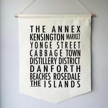 Toronto Bus Roll Wall Hanging - Toronto Neighbourhoods Felt Banner